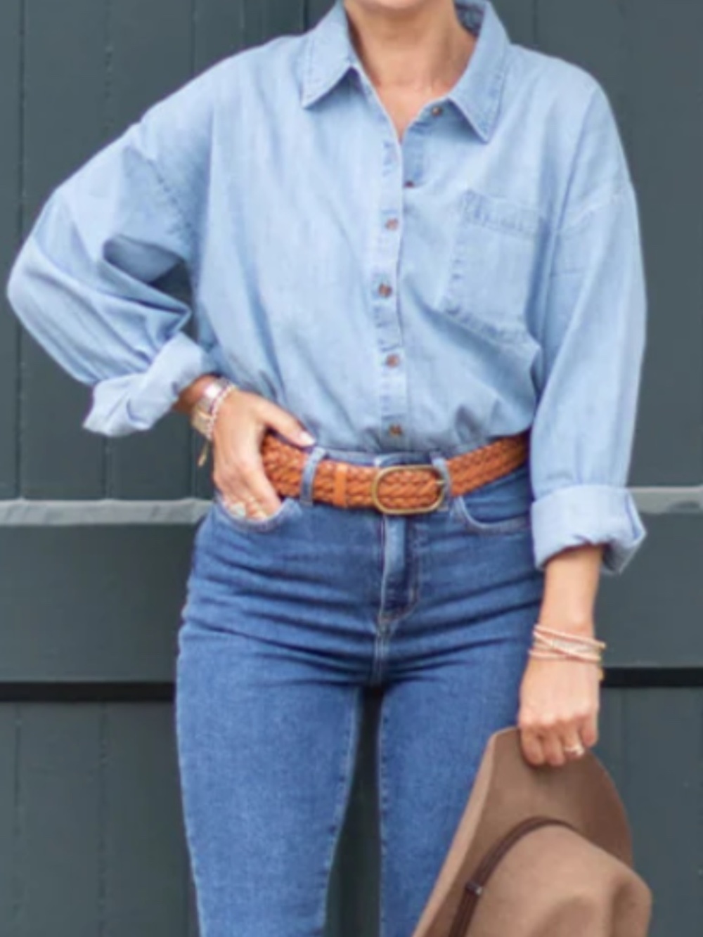 One Wednesday- The Jilly Box Button Up Chambray Cotton Oversized Shirt-Sz-XL/XXL